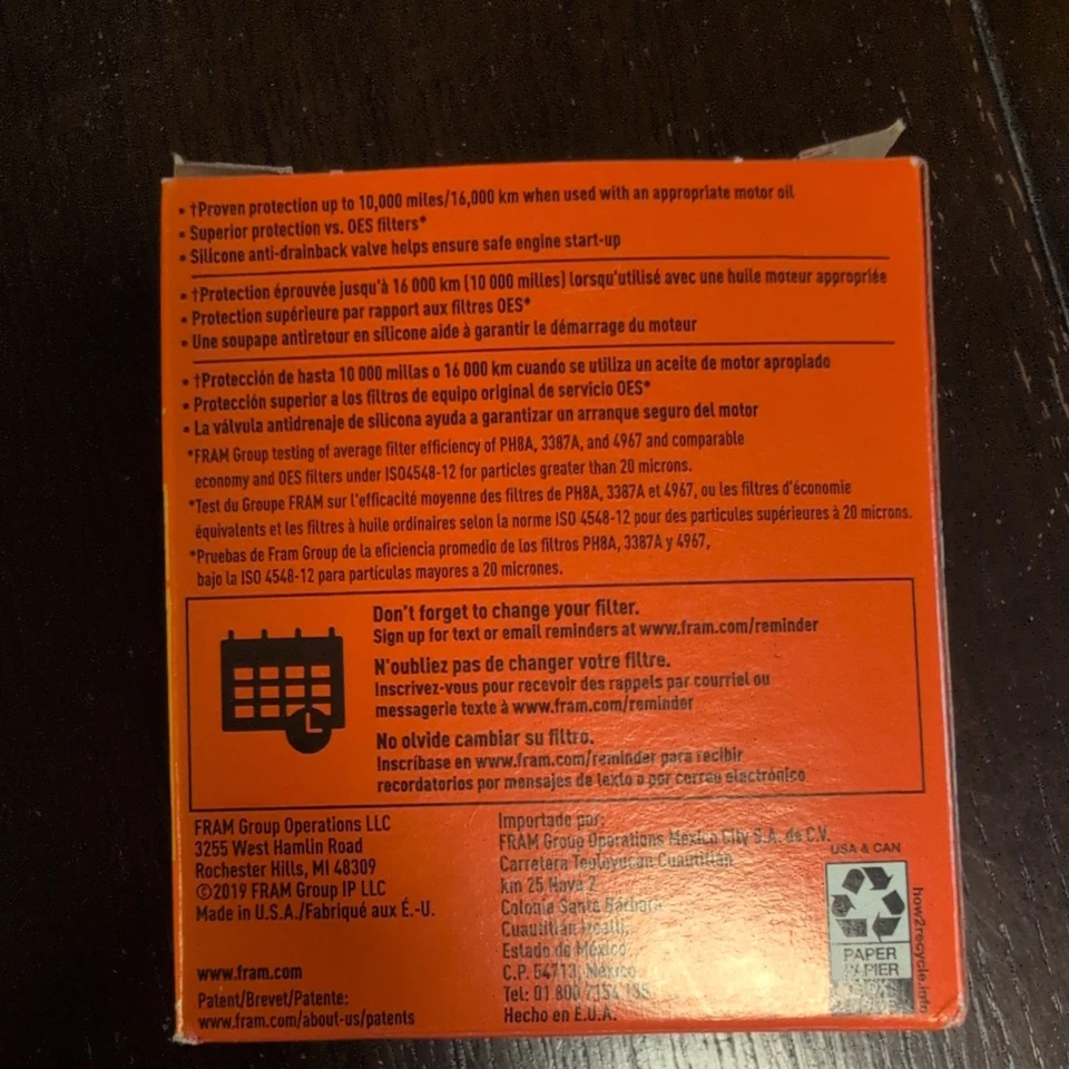 **LOT OF 8**FRAM Extra Guard PH3506, 10K Mile Change Interval Spin-On Oil Filter - Image 2 of 2