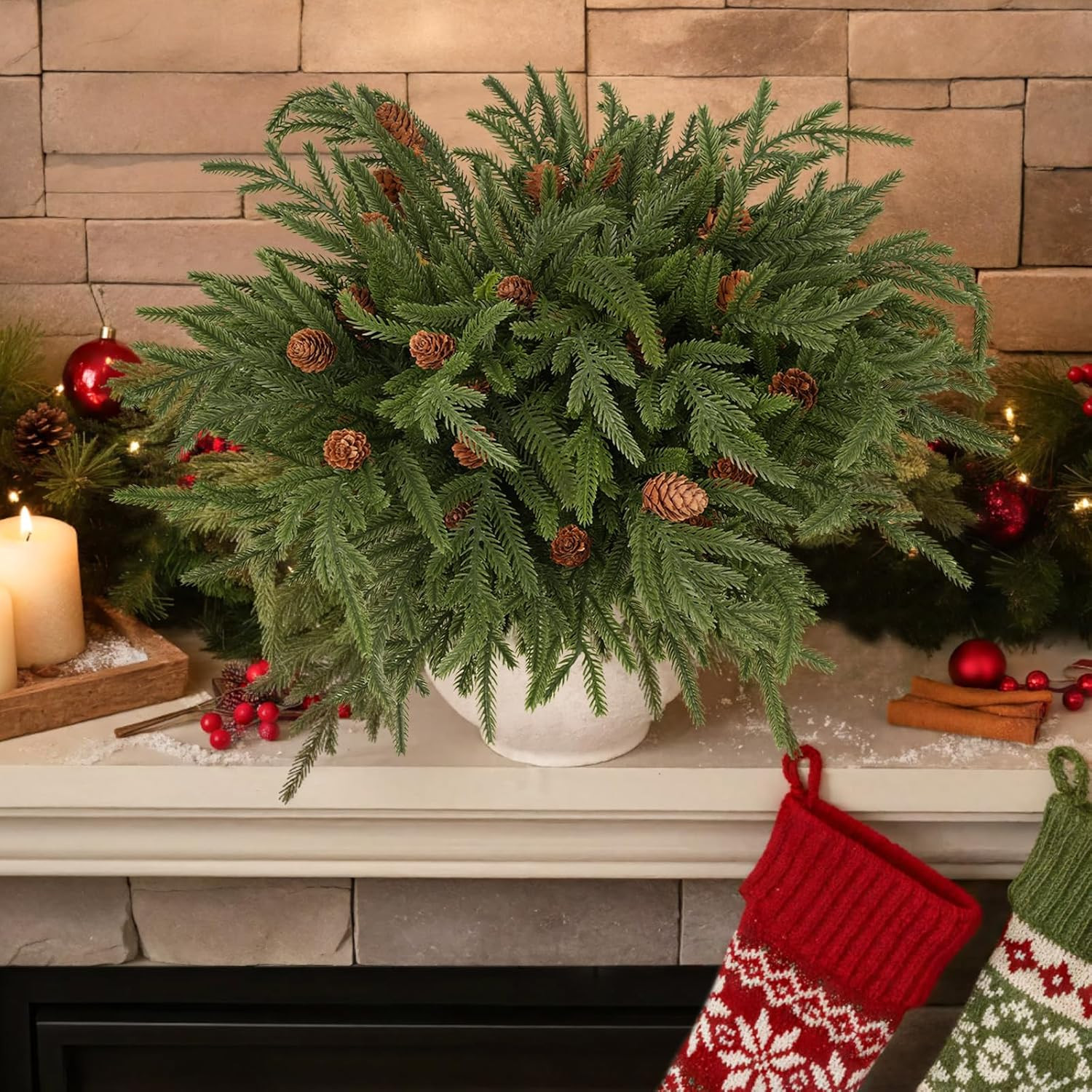 Christmas Branches 17.7 Inch 6 Pcs Norfolk Pine Stems, Artificial Cedar Pine Ste