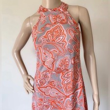 Boho Paisley Halter Shift Dress Orange Gray White Summer Fashion Large Y2K