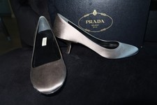 Prada Grey Metallic Satin Heel Pump Shoe 8.5 IT 38.5