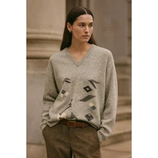 Vintage 90's Amcocrafts Abstract Angora Sweater Women's L Gray Geometric