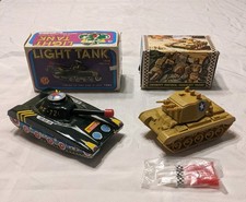 Lot of 2 Friction Tanks 1 - Tin Litho Light Tank; 1 Desert Patrol Rocket Tank 