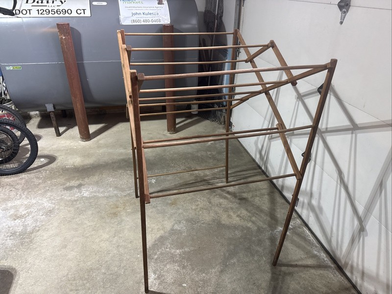 VTG Antique WOODEN EXPANDABLE FOLDING Drying Rack Hinged Primitive 