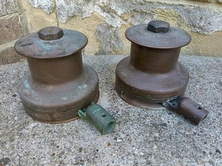 Pair Vintage Solid Bronze Deck Bottom Action Winches Classic Boat Old Heavy 9kg