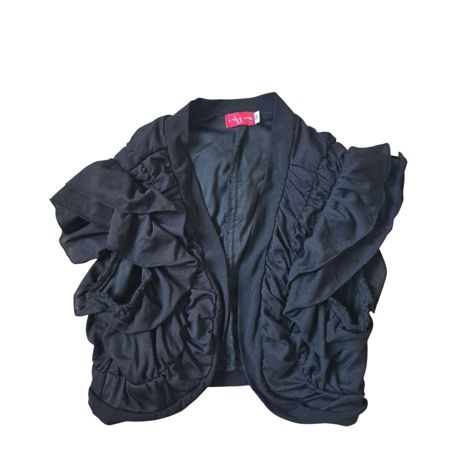 Ruby Rox Juniors Black Ruched Ruffled Cropped Shr… - image 1
