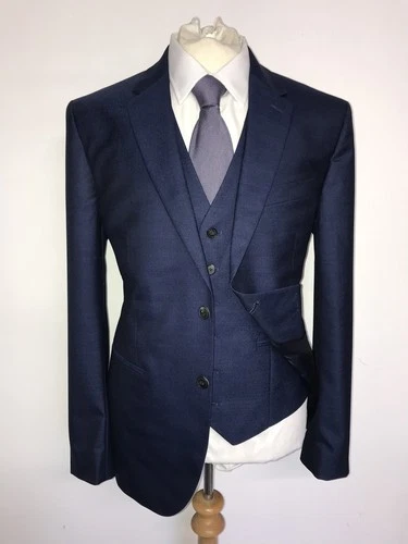 REISS - Mens Slim Fit 3 Piece BLUE WOOL SUIT - 40 Reg - W34 L33 - GORGEOUS