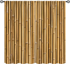 Bamboo Curtains, Rustic Rural Village Bamboo Fence Background Print Window Treat