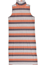 LOFT Womens Size M Orange Purple Striped Mock Neck Sleeveless Ribbed Maxi Dress
