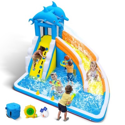 Culaluva Inflatable Water Slide for Kids: 5 in 1 Dolphin Blow up Bounce House...