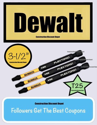 Lot of 3 DeWalt FlexTorq 3-1/2  in.  T-25 Torx  Power Impact Bit T25