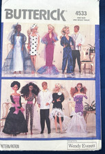 BARBIE KEN BUTTERICK 4533 SEWING PATTERN 8 OUFITS FORMAL WEAR DANCE COMPLETE