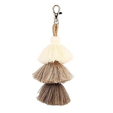 Tassel Colorful Bohemian Handbag Charms Rainbow Key Chain Cotton Tassel Khaki