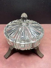 Vintage 30s 40s Anchor Hocking Old Cafe Covered Candy Dish w Lid Clear Glass 7"