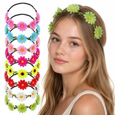 8 Pack Multicolor Boho Flower Headband Hair Accessory Set for Girls