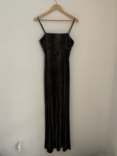 VTG Arianna Evening Dress Gown Velvet Sz8 Bronze Brown Straps Animal Print
