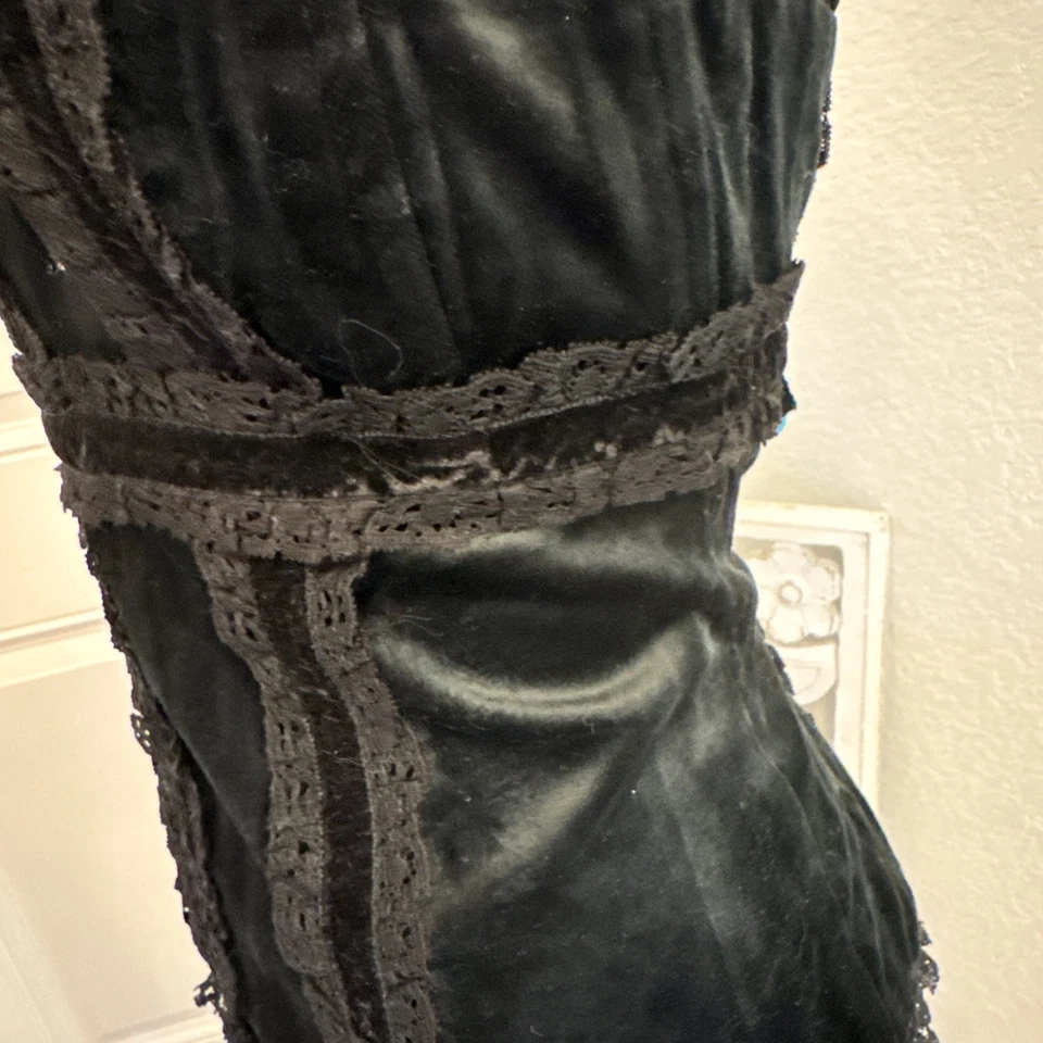 Y2K Nanette Lepore 紧身胸衣上衣女式天鹅绒花边紧身仙女 Milkmaid 尺码 6 — 第 3/4 张图片