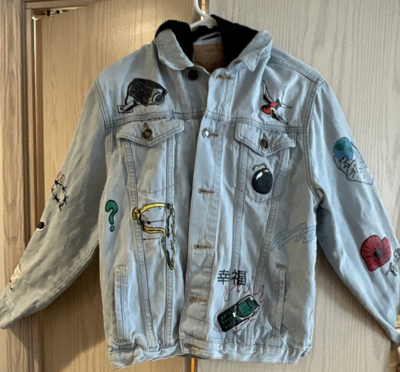 Rue21 Y2K Light Blue Embroidered Denim Jacket women’s Medium streetwear