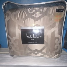 Nicole Miller Gate Queen Comforter Set Beige Geometric 4pc with Shams Bedskirt