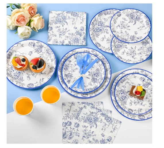 175 Piezas 25 Invitados Azul Toile Chinoiserie Fiesta Platos Servilletas Tazas Cumpleaños Boda Foto 4 de 4