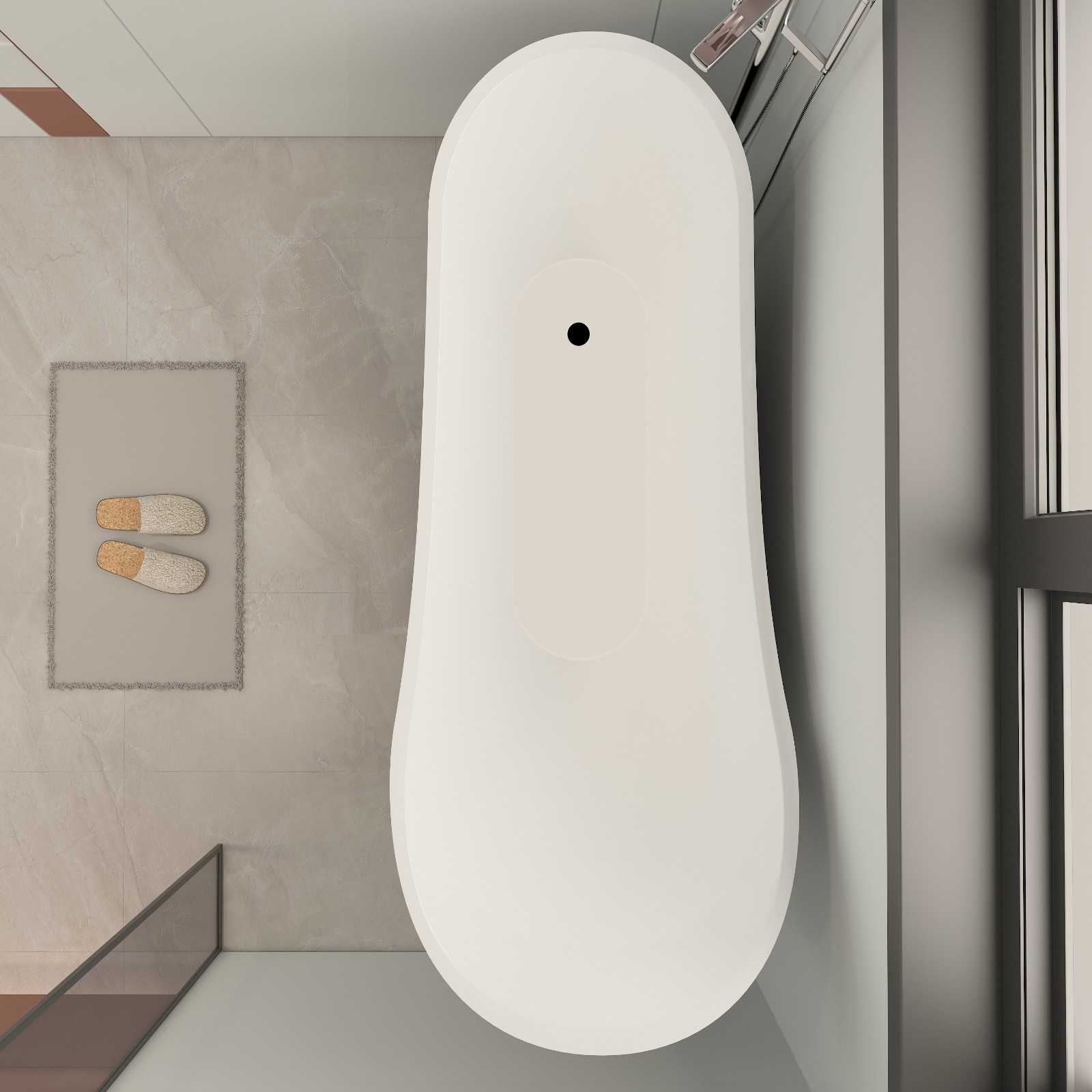 55'' Black Freestanding Bathtub, Acrylic Single Slipper Soaking Tub, Left Drain