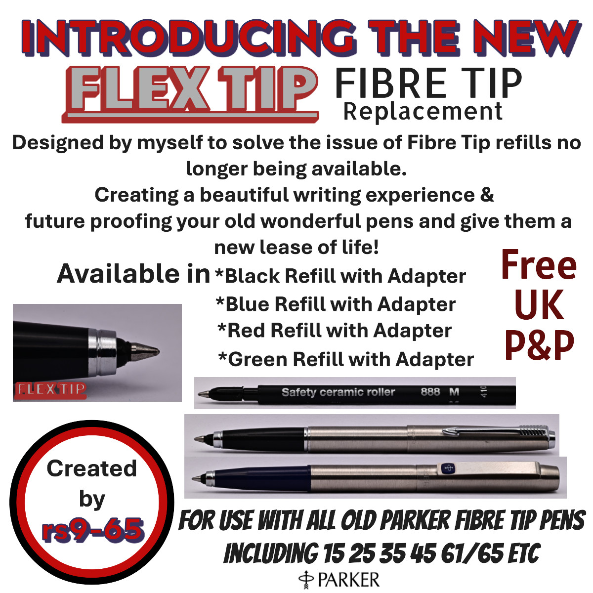 Blue Single For Parker Fibre Tip Replacement Flex Tip Adapter & Refill