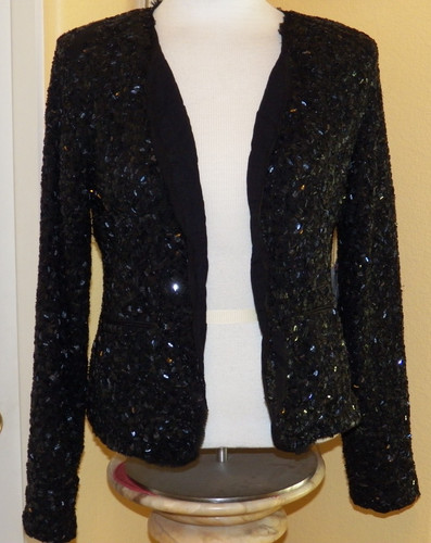 NICOLE MILLER ARTELIER BLACK NISCOSE SEQUIN BLAZER JACKET HOLIDAY PARTY L NEW