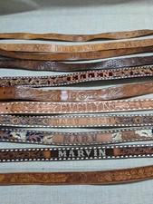 LOT OF 11 vintage WESTERN customized TOOLED buckle belts 70s-80s leather NAMED
