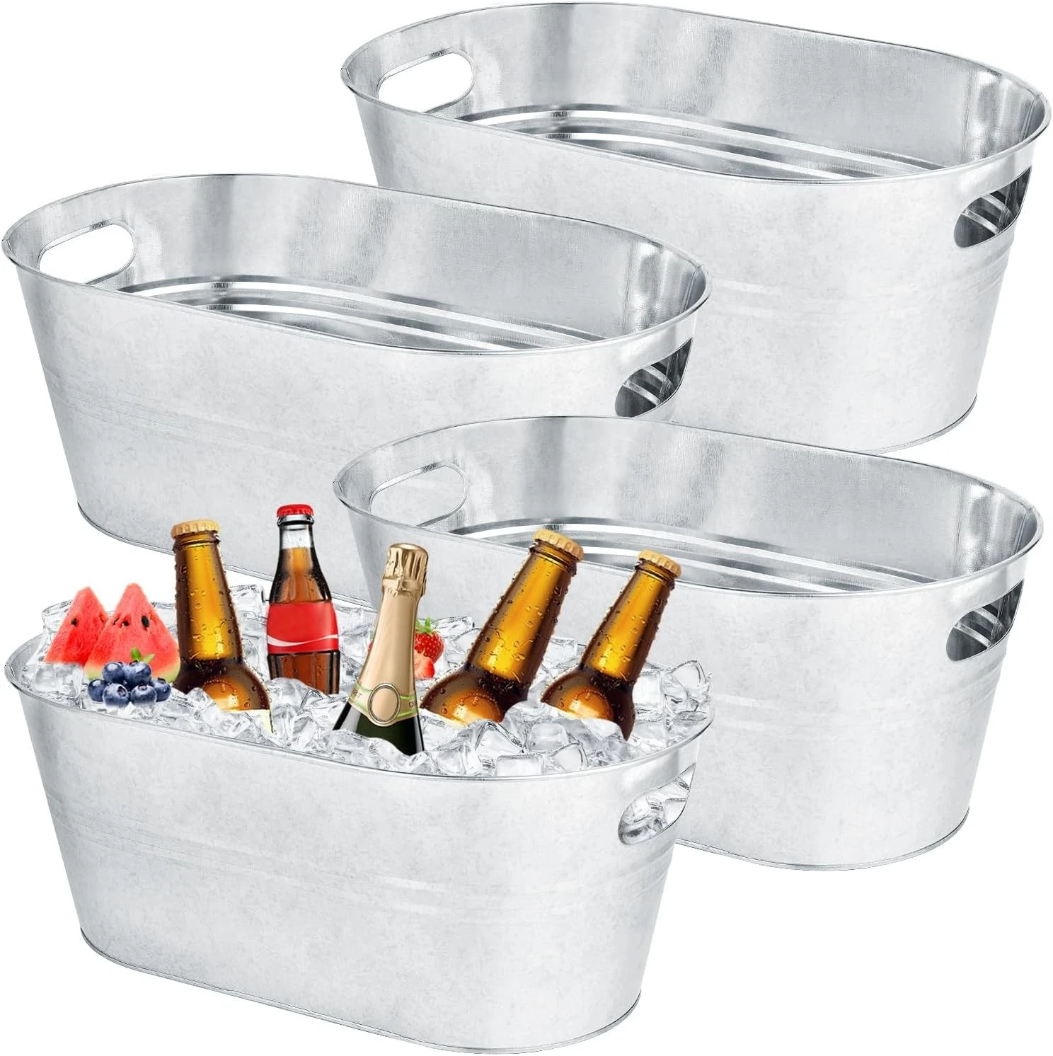 4 Pack 4 Gallon Galvanized Ice Buckets Metal Champagne Drink Cooler Storage Ice