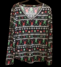 No Boundaries Juniors XL (15-17) Fair Isle Brushed V-Neck Long Sleeve Tee NOBO