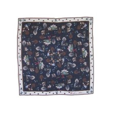 ANNE KLEIN Navy Blue Square Scarf w/ Settlers People Print