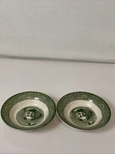 Vintage Green & White Bowl Colonial Homestead Style Man with Pipe 441605