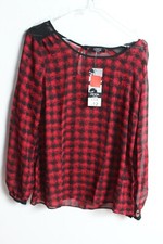 George Womens Chiffon Sheer Gingham Top - Red - Size 10 NEW (k93)