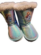 Disney Frozen Sequin Booties Slippers Girls Toddler Blue Size 6 NWT