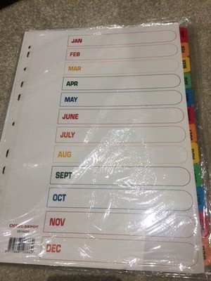 Office Depot farbige Mylar Trennwände, weiß (farbige Registerkarten) Brett, A4, 12 Teile J