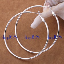 925 Sterling Silver Tarnish-Resist 2 inch Large 2 mm Thin Tube Hoop Earrings P2F