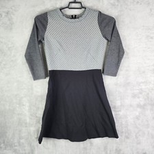 Womens Loft Knit Sweater Dress Grey & Black Fit & Flare Back Zip Size 4