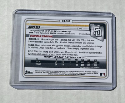 2020 Bowman Draft Sky Blue Border /499 CJ Abrams #BD-189 | eBay