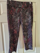 Yogo Athletica Womens Black Splat Patterned 3/4 Leggings Size M