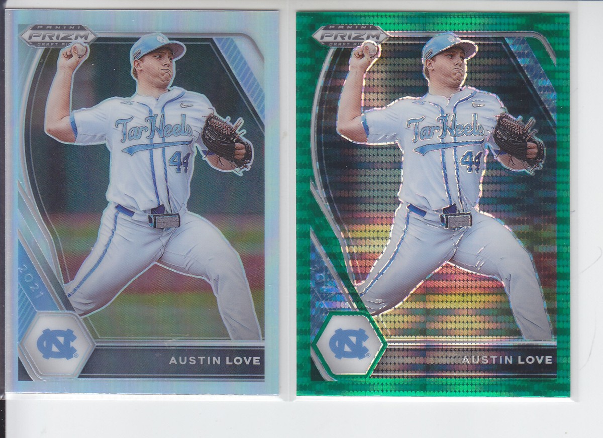 2) 2021 Prizm Draft Austin Love RC Silver + Green Pulsar Cardinals