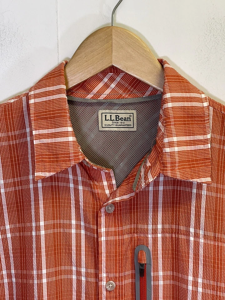 L.L. Bean Fishing Shirt Mens M Reg Orange Plaid Vented S/S Button Up Hiking - Image 2 of 4