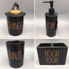 4pc Rae Dunn Halloween Bath Set SOAP RINSE HOCUS POCUS THINGS Witch Hat Blk 2021