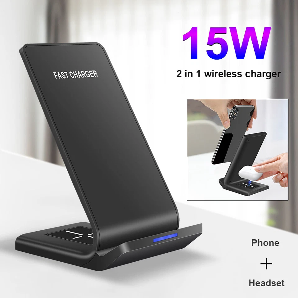 2in1 15W Wireless Charger Dock For iPhone 15 14 XS Air Pods Pro Samsung S24 Buds - Image 4 of 4