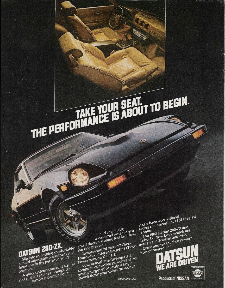 Black DATSUN 280-ZX Vintage 1982 Sports Car Print Ad