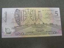 $5 1992 General Prefix Dark Unc Fraser/Cole Australia 1st Five Polymer Banknote