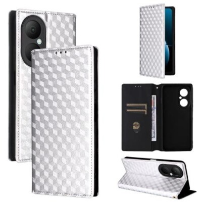 For Huawei Enjoy 80 4G Cubic Grid Texture Flip Leather Phone Case cover
