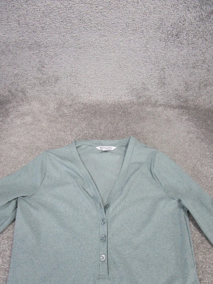 Athleta Shirt Womens Small Uptempo Ribbed Henley Green - Image 2 of 4