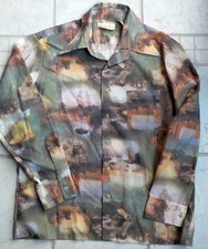 VTG 60's SEARS Kings Road Scenic Print Mod Disco Shirt Great Vintage RARE Brown