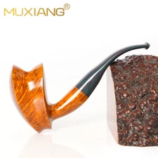 MUXIANG Briar Smooth Freehand Pipe Handmade Wood Tobacco Pipe Vulcanite Stem