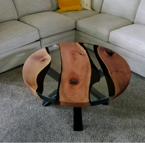 Made to Order Clear Epoxy Resin Coffee Table Top with Iron Leg Home Center Decor - Picture 5 of 12