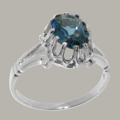Solid 925 Sterling Silver Natural London Blue Topaz Womens Solitaire ...